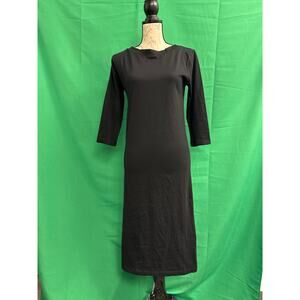 The J. Peterman Co. Women Black 100%cotton  3/4 sleeves Casual midi Dress S